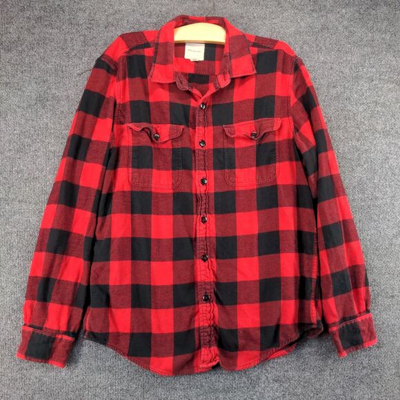 American Eagle Men's Button Up Shirt Red Checkered Large Long Sleeve Cotton - Picture 2 of 12